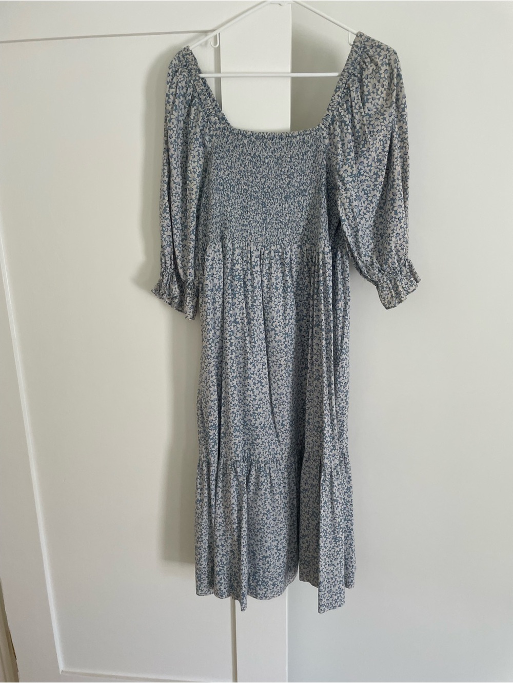 Madewell Smocked Square-Neck Midi Dress - Blue Floral